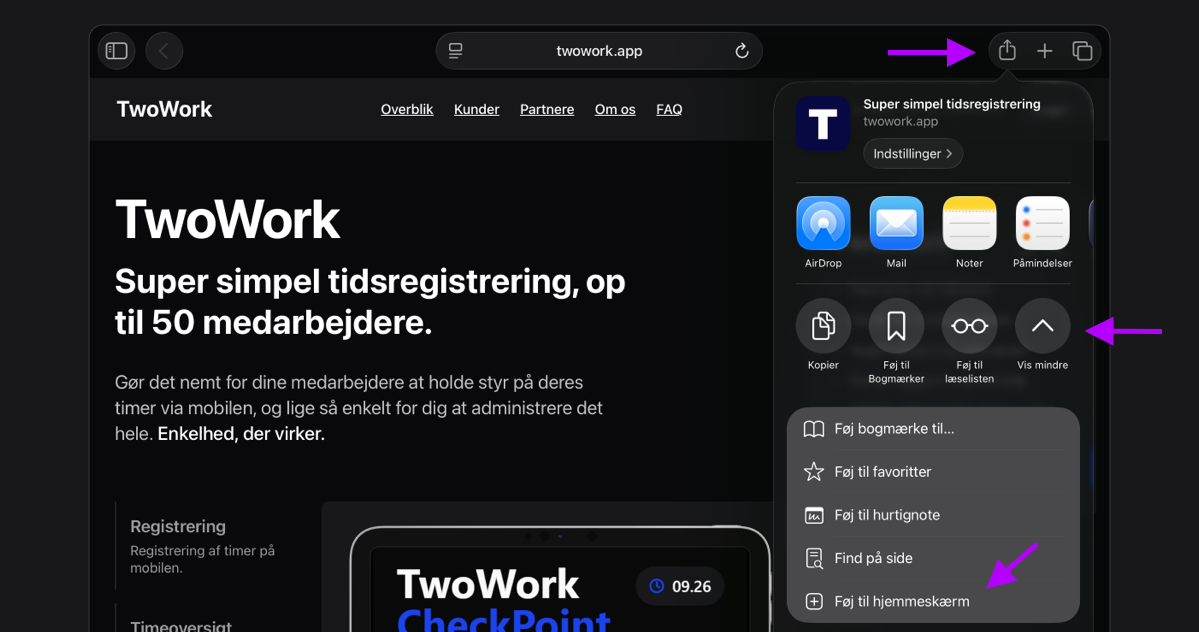 Installer TwoWork på iPad hjemmeskærm